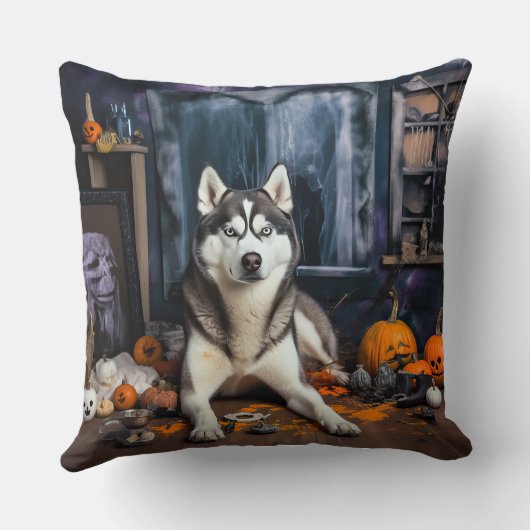 シベリアンハスキーのかぼちゃ ハロウィーン ホラー クッション (裏面)