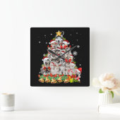 シベリアンハスキーのクリスマスツリーライト |犬のクリスマス スクエア壁時計 (ホーム)