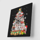 シベリアンハスキーのクリスマスツリーライト |犬のクリスマス スクエア壁時計 (傾斜)