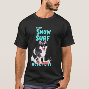 シベリアンハスキーのサーフィン犬 Tシャツ