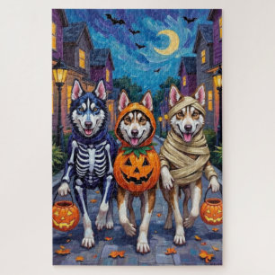 シベリアンハスキーのハロウィンコスチュームお菓子もらい ジグソーパズル