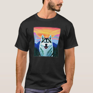 シベリアンハスキーのプリントアートの顔とSの面白いデザイン Tシャツ