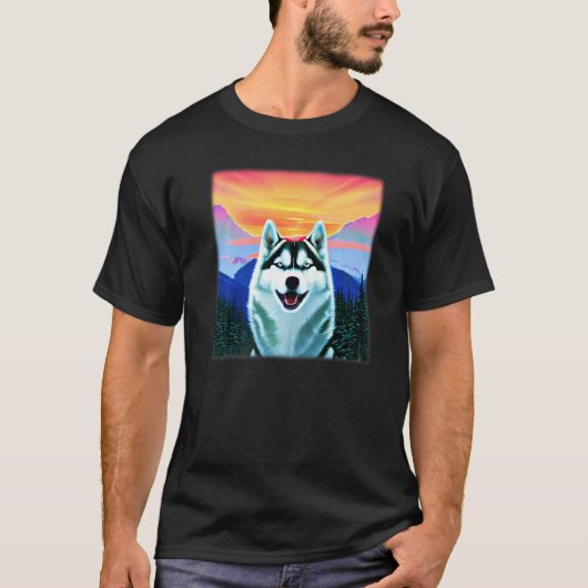 シベリアンハスキーのプリントアートの顔とSの面白いデザイン Tシャツ (正面)