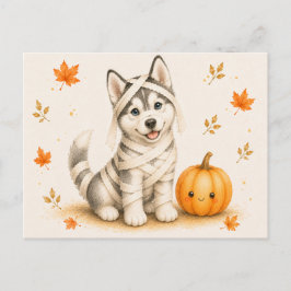 シベリアンハスキーのミイラハロウィン ポストカード