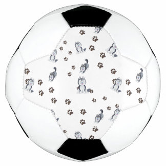 シベリアンハスキーの子犬のペットの足跡トラック犬 サッカーボール