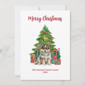 シベリアンハスキーの子犬の家族のクリスマス シーズンカード (正面)