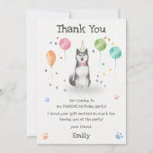 シベリアンハスキーの子犬の犬の誕生日感謝カード 招待状 (正面)