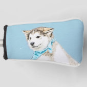 シベリアンハスキーの子犬の絵画-元の犬の芸術 ゴルフヘッドカバー (正面)