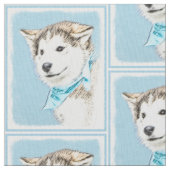 シベリアンハスキーの子犬の絵画-元の犬の芸術 ファブリック (クローズアップ)