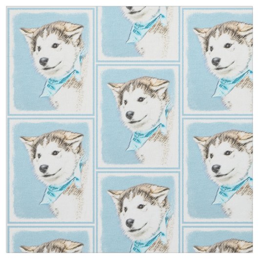 シベリアンハスキーの子犬の絵画-元の犬の芸術 ファブリック (見本)