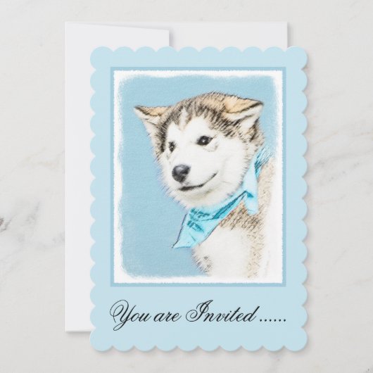 シベリアンハスキーの子犬の絵 - オリジナルの犬のアート 招待状 (正面)
