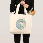 シベリアンハスキーの子犬の銅赤色の犬の絵 ラージトートバッグ (正面(商品))