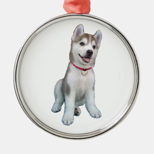 シベリアンハスキーの子犬 メタルオーナメント (正面)