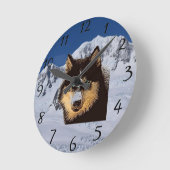 シベリアンハスキーの時計 ラウンド壁時計 (傾斜)