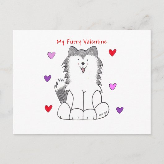 シベリアンハスキーの毛皮で覆われたバレンタイン シーズンポストカード (正面)