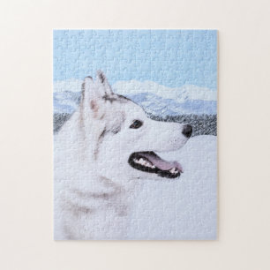 シベリアンハスキーの(銀および白)絵画犬の芸術 ジグソーパズル