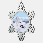 シベリアンハスキーの(銀および白)絵画犬の芸術 スノーフレークピューターオーナメント (右)