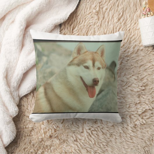 シベリアンハスキーのMoJoの赤と白の枕 クッション (ブランケット)