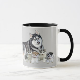 シベリアンハスキー及び子犬のマグ マグカップ