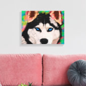 シベリアンハスキー犬のカラフルアート水彩画 キャンバスプリント (インサイチュ (リビング))