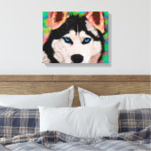 シベリアンハスキー犬のカラフルアート水彩画 キャンバスプリント (インサイチュ (寝室))