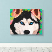 シベリアンハスキー犬のカラフルアート水彩画 キャンバスプリント (インサイチュ (ウッドフロア))