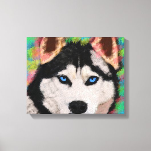 シベリアンハスキー犬のカラフルアート水彩画 キャンバスプリント (正面)