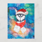 シベリアンハスキー犬のクリスマス シーズンポストカード (正面)
