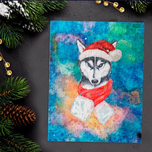 シベリアンハスキー犬のクリスマス ジグソーパズル