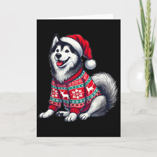 シベリアンハスキー犬のダサいセーターサンタ帽クリスマス カード