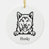 シベリアンハスキー犬のパーソナライズされたペットオーナメント、Cu C セラミックオーナメント (正面)