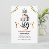 シベリアンハスキー犬の帽子 お誕生日パーティー Let's Pawty 招待状 (スタンド正面)