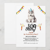 シベリアンハスキー犬の帽子 お誕生日パーティー Let's Pawty 招待状 (正面/裏面)