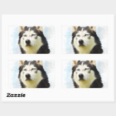 シベリアンハスキー犬の水彩画アート 長方形シール (シート)
