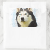 シベリアンハスキー犬の水彩画アート 長方形シール (バッグ)
