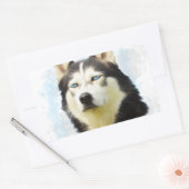 シベリアンハスキー犬の水彩画アート 長方形シール (封筒)