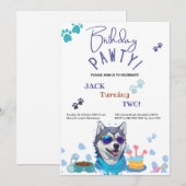 シベリアンハスキー犬の誕生日 招待状 (正面/裏面)