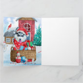 シベリアンハスキー犬の雪のクリスマス犬小屋 カード (内部)