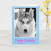 シベリアンハスキー犬の青いハッピーバースデーカード カード (黄色い花)