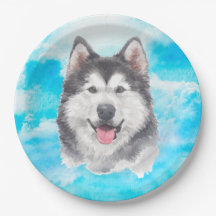 シベリアンハスキー犬ペット水彩画