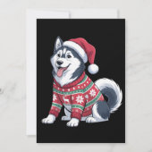 シベリアンハスキー犬 ダサいスウェーター サンタ帽 クリスマス 招待状 (正面)
