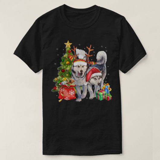シベリアンハスキー サンタ帽 面白い クリスマス Xmas プレゼント Tシャツ (デザイン正面)