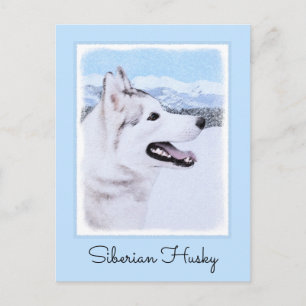 シベリアンハスキー (シルバーとホワイト) 絵画 犬 アート ポストカード