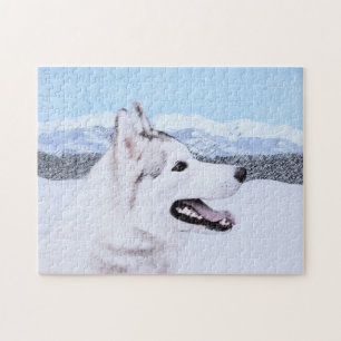 シベリアンハスキー (シルバー＆ホワイト) 犬 絵画 アート ジグソーパズル