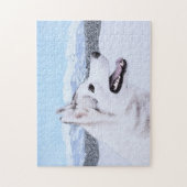 シベリアンハスキー (シルバー&ホワイト) 犬 絵画 アート ジグソーパズル (縦)