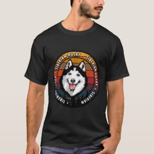 シベリアンハスキー 夕焼け レトロ犬 顔 憂鬱 Tシャツ