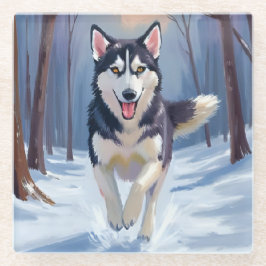シベリアンハスキー | 犬の絵 冬 ガラスコースター
