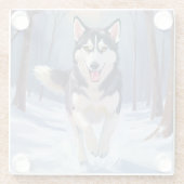 シベリアンハスキー | 犬の絵 冬 ガラスコースター (裏面)