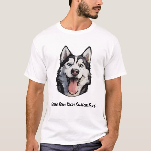 シベリアンハスキー 犬 オリジナルカスタムテキスト Tシャツ (正面)