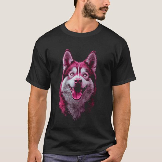 シベリアンハスキー 犬 ピンク Tシャツ (正面)